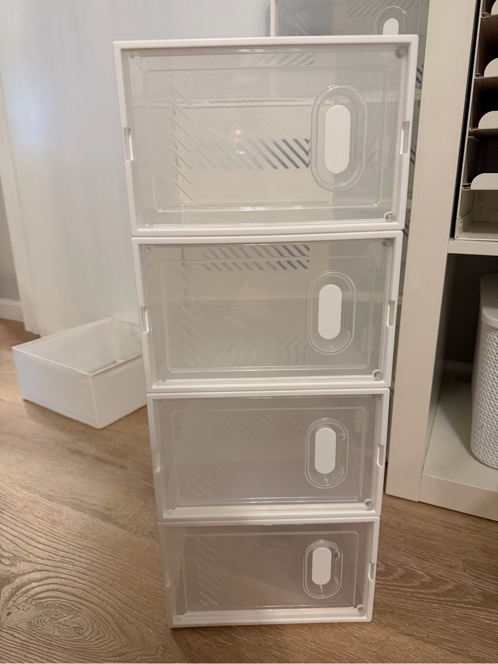 10 Clear Stackable Shoe Storage Boxes Front Opening Foldable